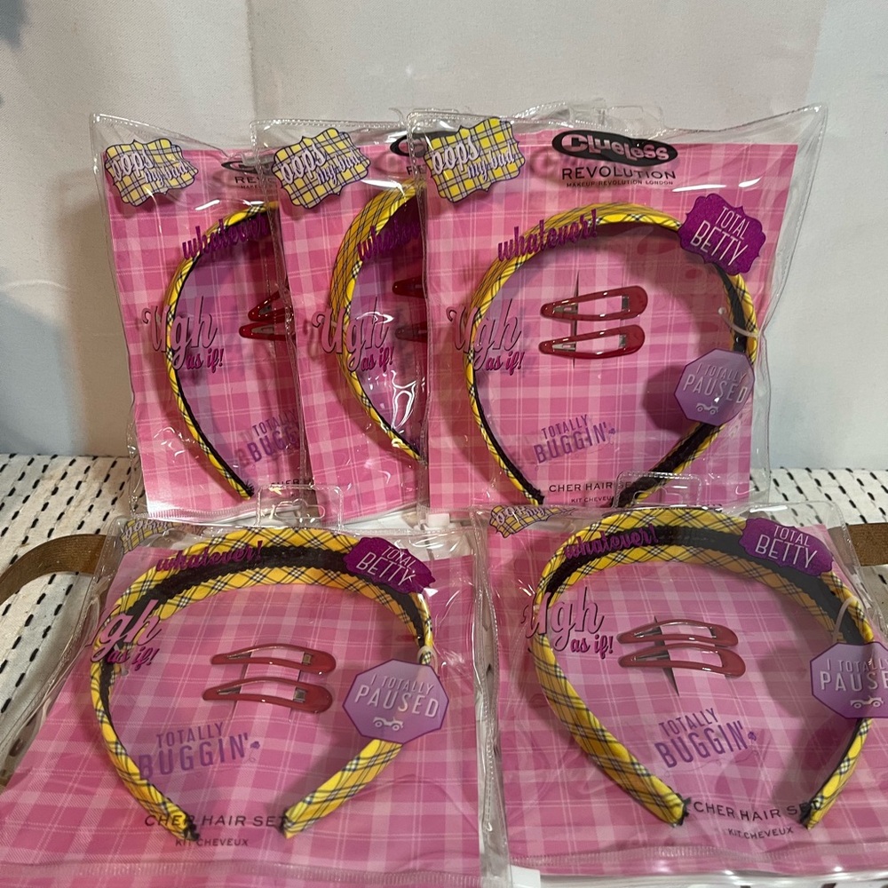 5pack Revolution CLUELESS Yellow Plaid Headband Set